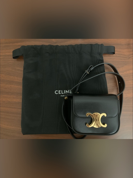 Celine Handbags - Celine Black Leather Mini Shoulder Bag with Gold Triomphe Hardware